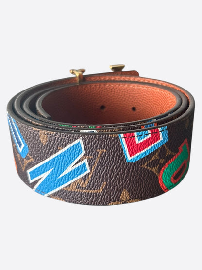 Louis Vuitton NBA Brown Multicolor Letter Monogram Reversible Belt