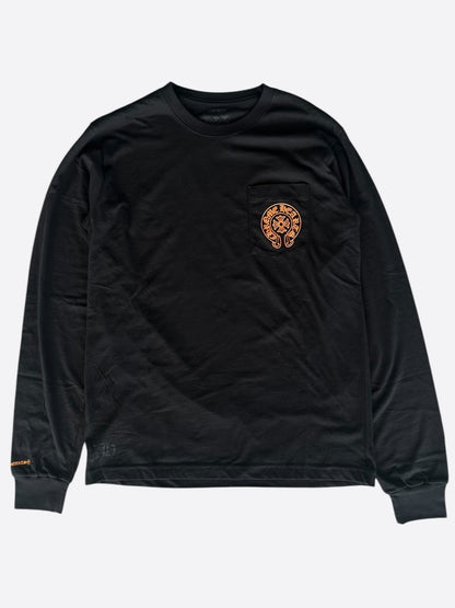 Chrome Hearts Black & Orange Staff Horseshoe Logo Longsleeve T-Shirt