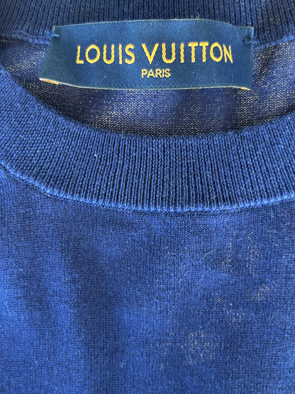 Louis Vuitton Blue & White Script Logo Intarsia T-Shirt