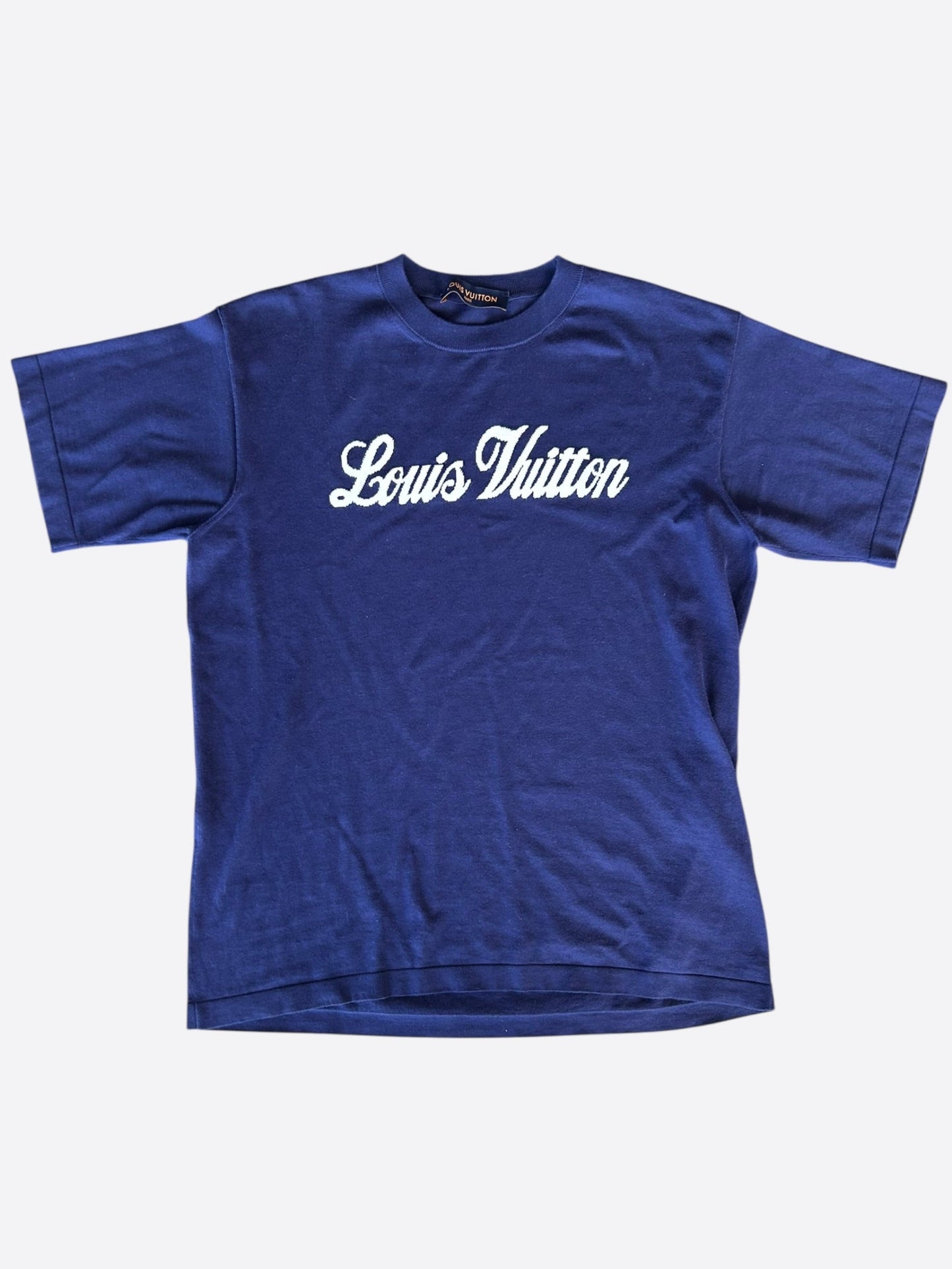 Louis Vuitton Blue & White Script Logo Intarsia T-Shirt