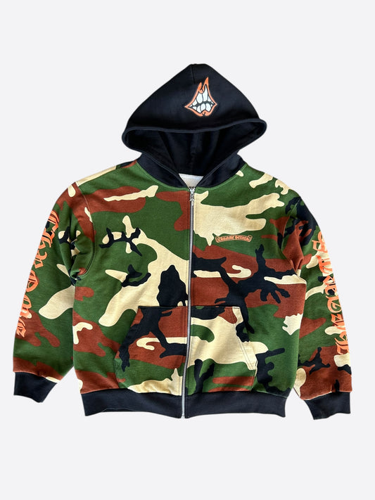 Chrome Hearts Matty Boy Camouflage Caution Thermal Zip Up Hoodie