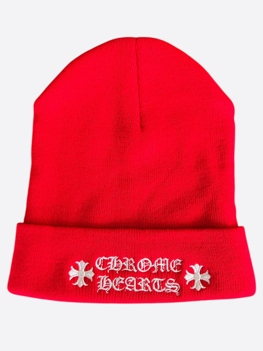 Chrome Hearts Red & White Embroidered Logo Beanie