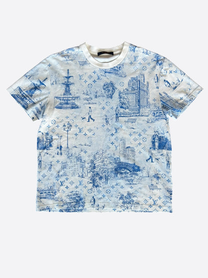 Louis Vuitton White & Blue Monogram Pique T-Shirt