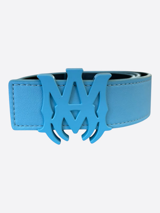 Amiri Blue & Black MA Logo Reversible Leather Belt