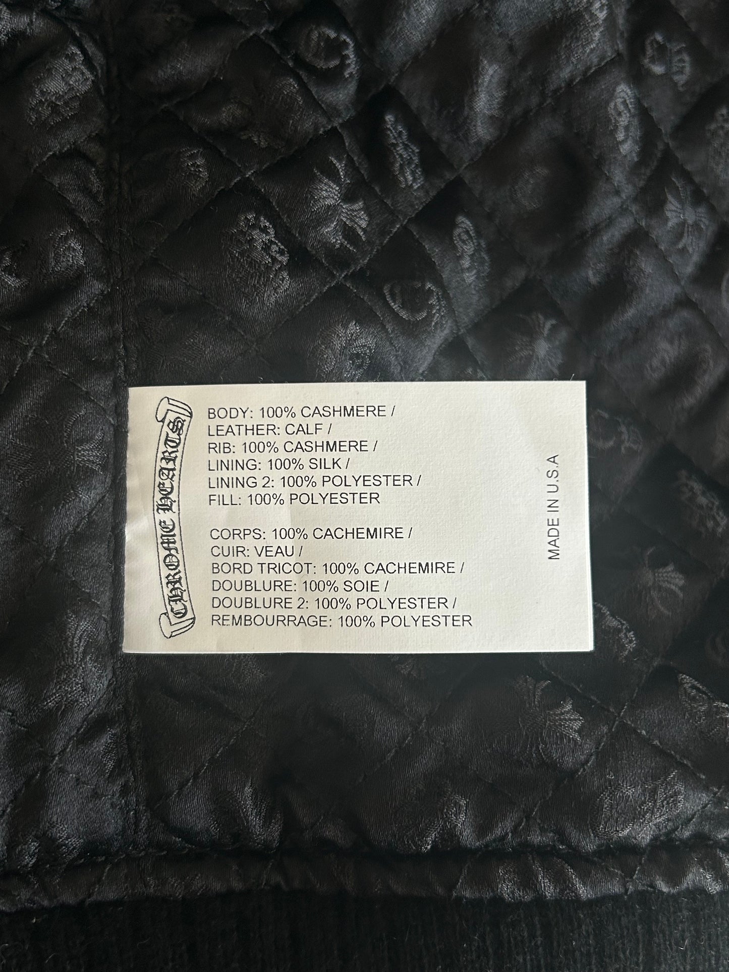 Chrome Hearts Black Leather Cross Patch Bomber Jacket