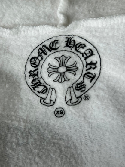 Chrome Hearts White & Black Floral Cross Logo Zip Up Hoodie
