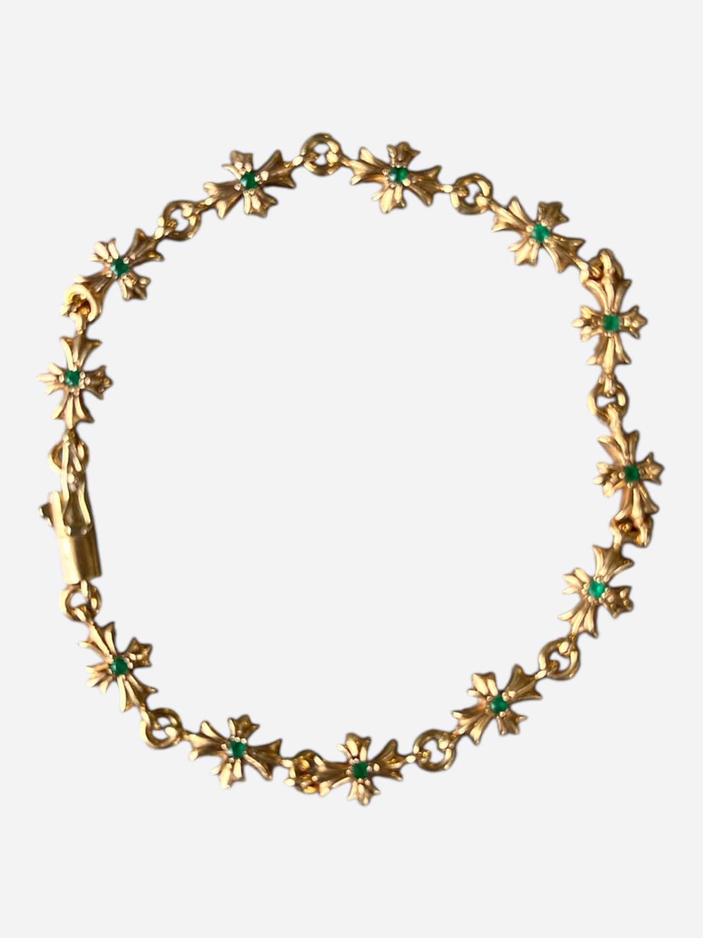 Chrome Hearts 22K Yellow Gold & Green Emeralds Tiny-E Bracelet