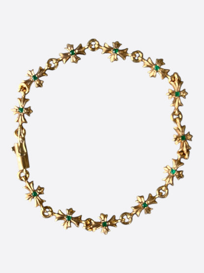 Chrome Hearts 22K Yellow Gold & Green Emeralds Tiny-E Bracelet