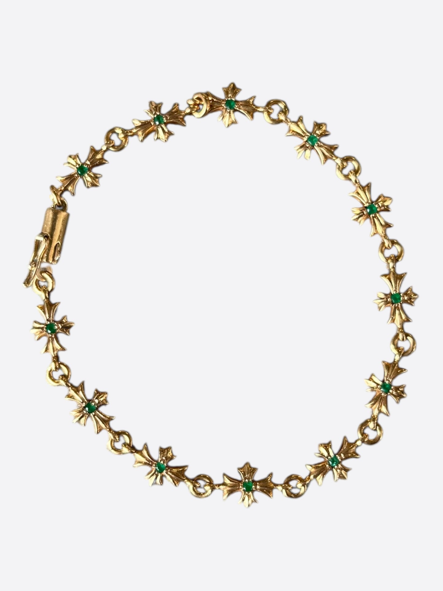 Chrome Hearts 22K Yellow Gold & Green Emeralds Tiny-E Bracelet