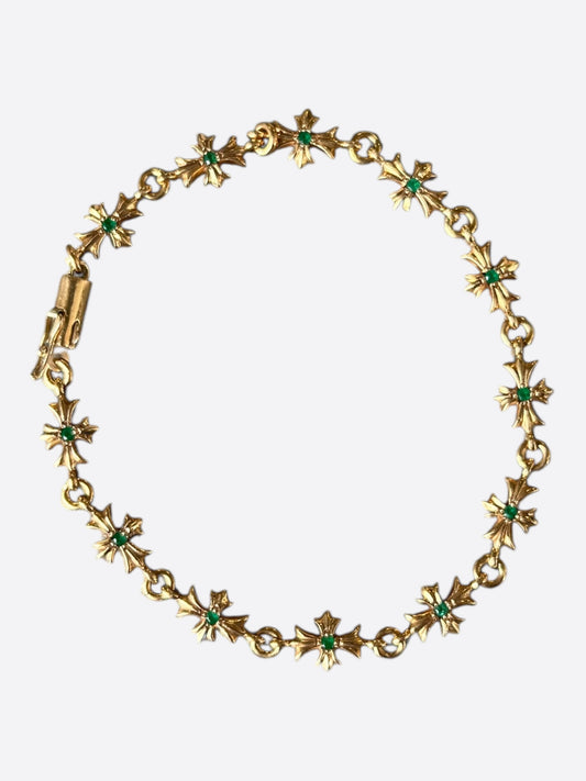Chrome Hearts 22K Yellow Gold & Green Emeralds Tiny-E Bracelet