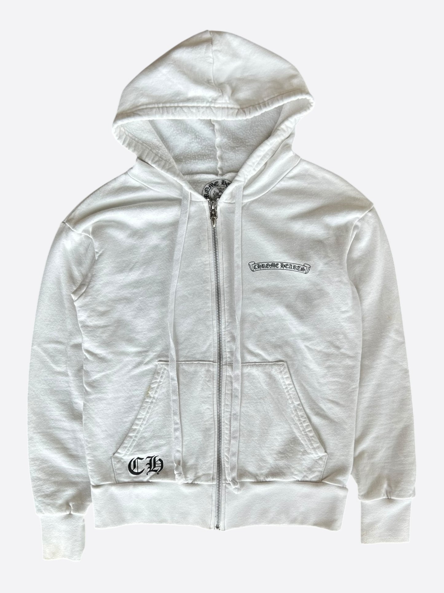 Chrome Hearts White & Black Floral Cross Logo Zip Up Hoodie