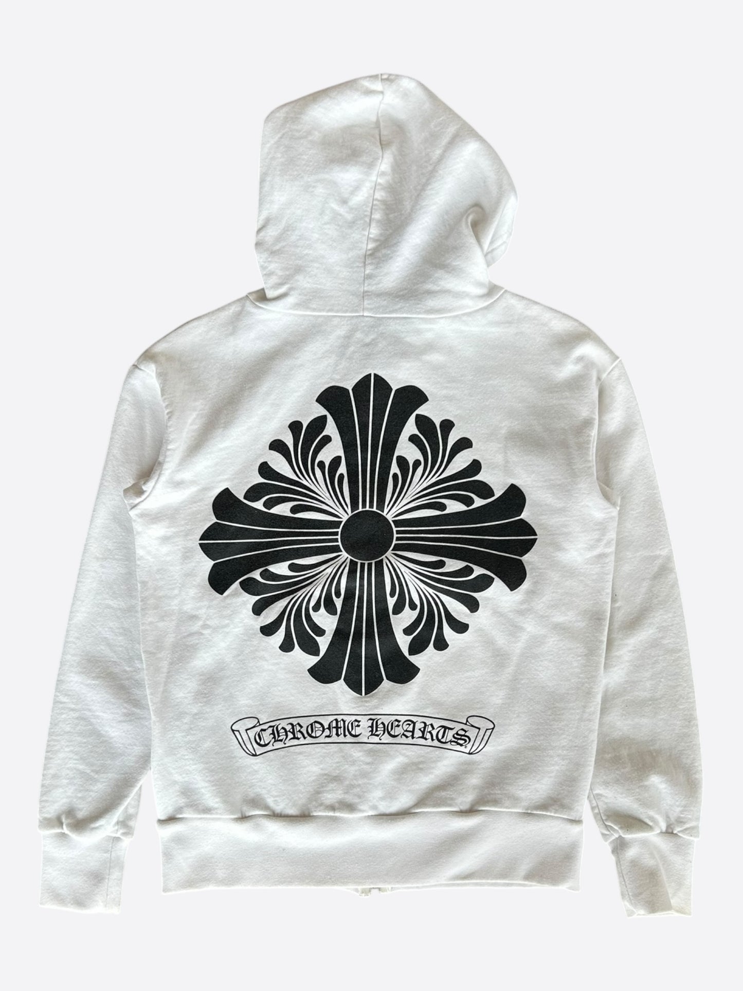 Chrome Hearts White & Black Floral Cross Logo Zip Up Hoodie