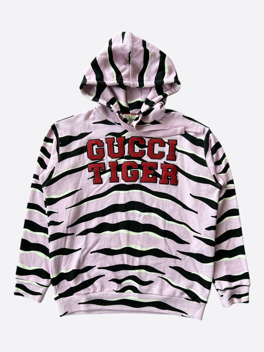 Gucci Pink Tiger Embroidered Logo Women's Hoodie