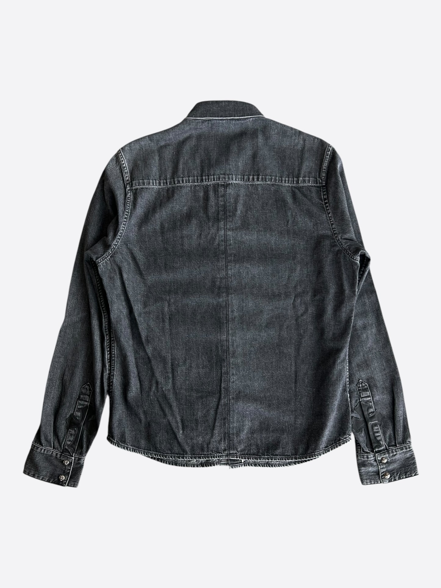 Chrome Hearts Washed Black Cross Patch Denim Shirt