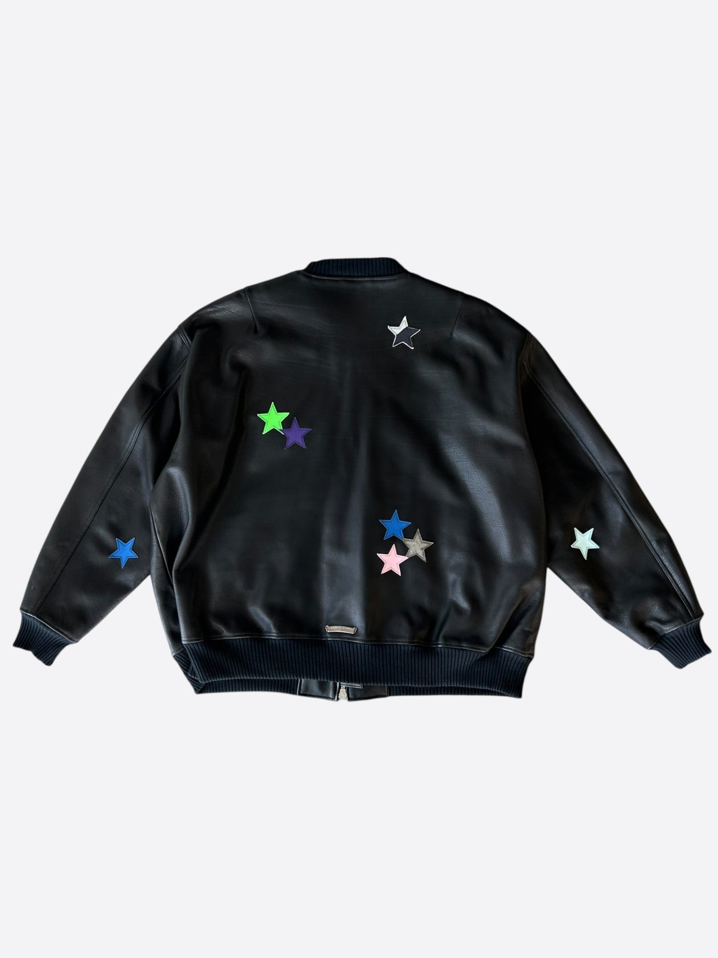 Chrome Hearts Black & Multicolor Star Patch Leather Bomber Jacket