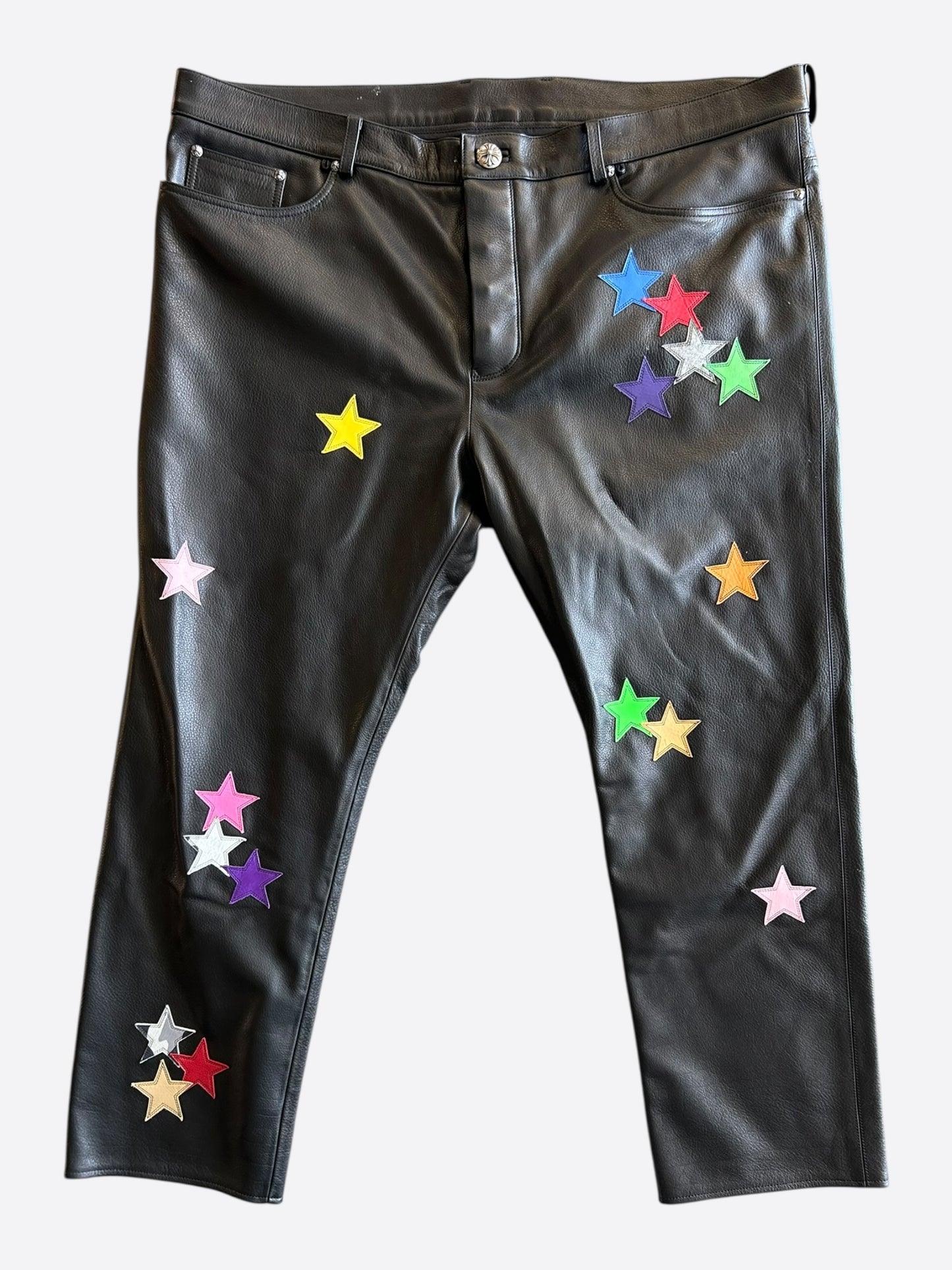 Chrome Hearts Black & Multicolor Star Patch Leather Pants
