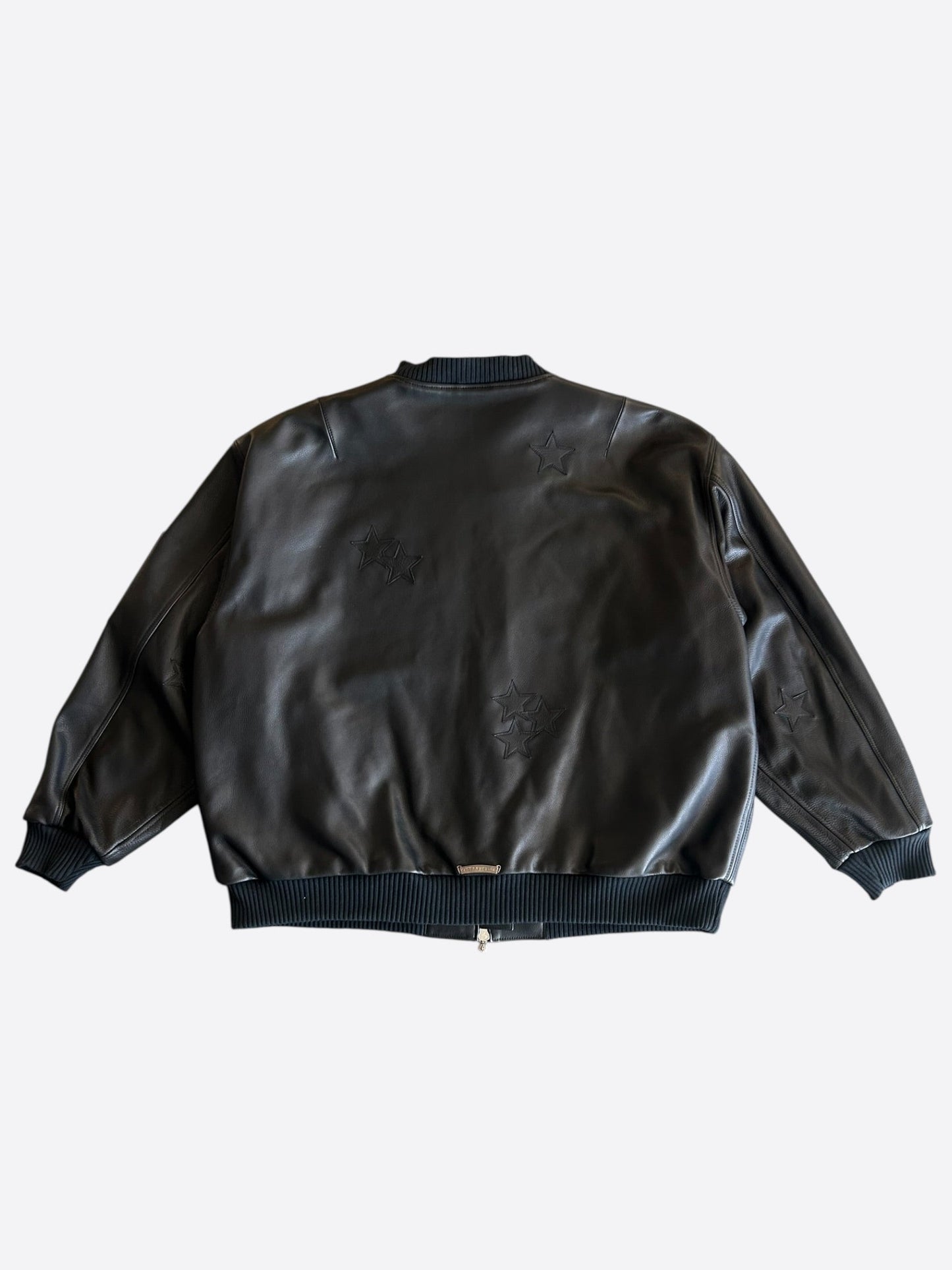 Chrome Hearts Black Star Patch Leather Bomber Jacket