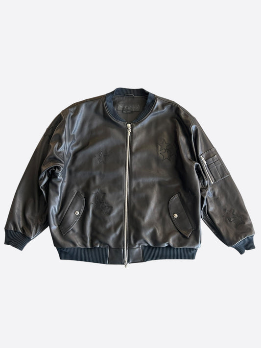 Chrome Hearts Black Star Patch Leather Bomber Jacket