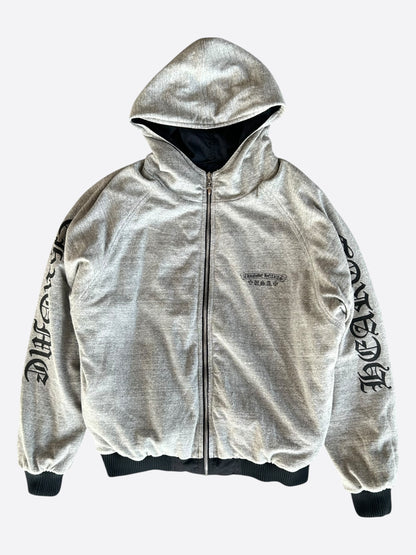 Chrome Hearts Black & Grey Reversible Hooded Bomber Jacket