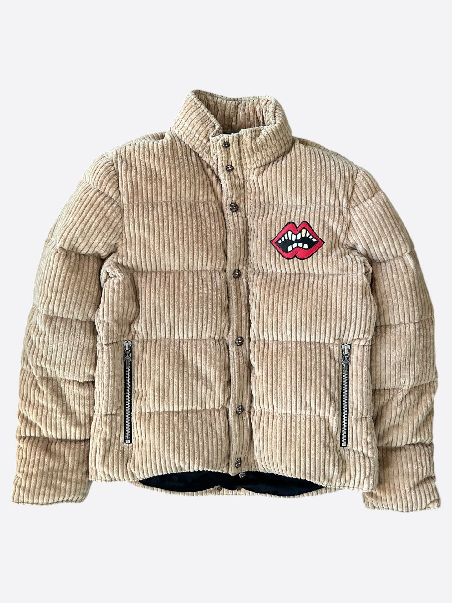 Chrome Hearts Beige Corduroy Chomper Puffer Jacket