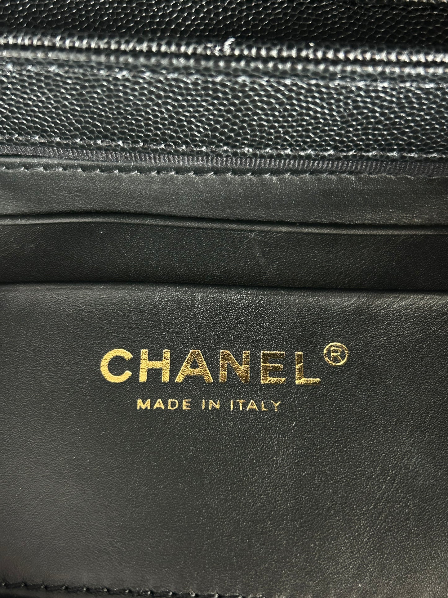 Chanel Black Caviar Quilted Handy Box Vanity Bag