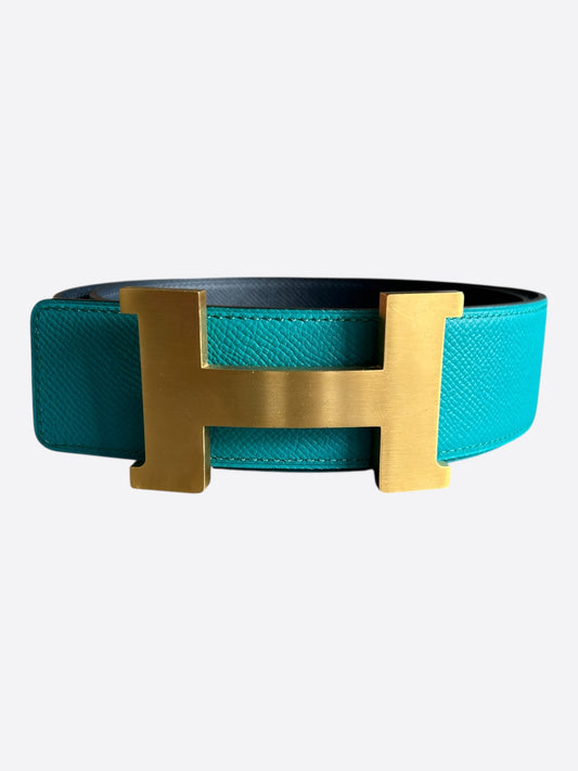 Hermes Turquoise & Navy Constance Gold Reversible Belt
