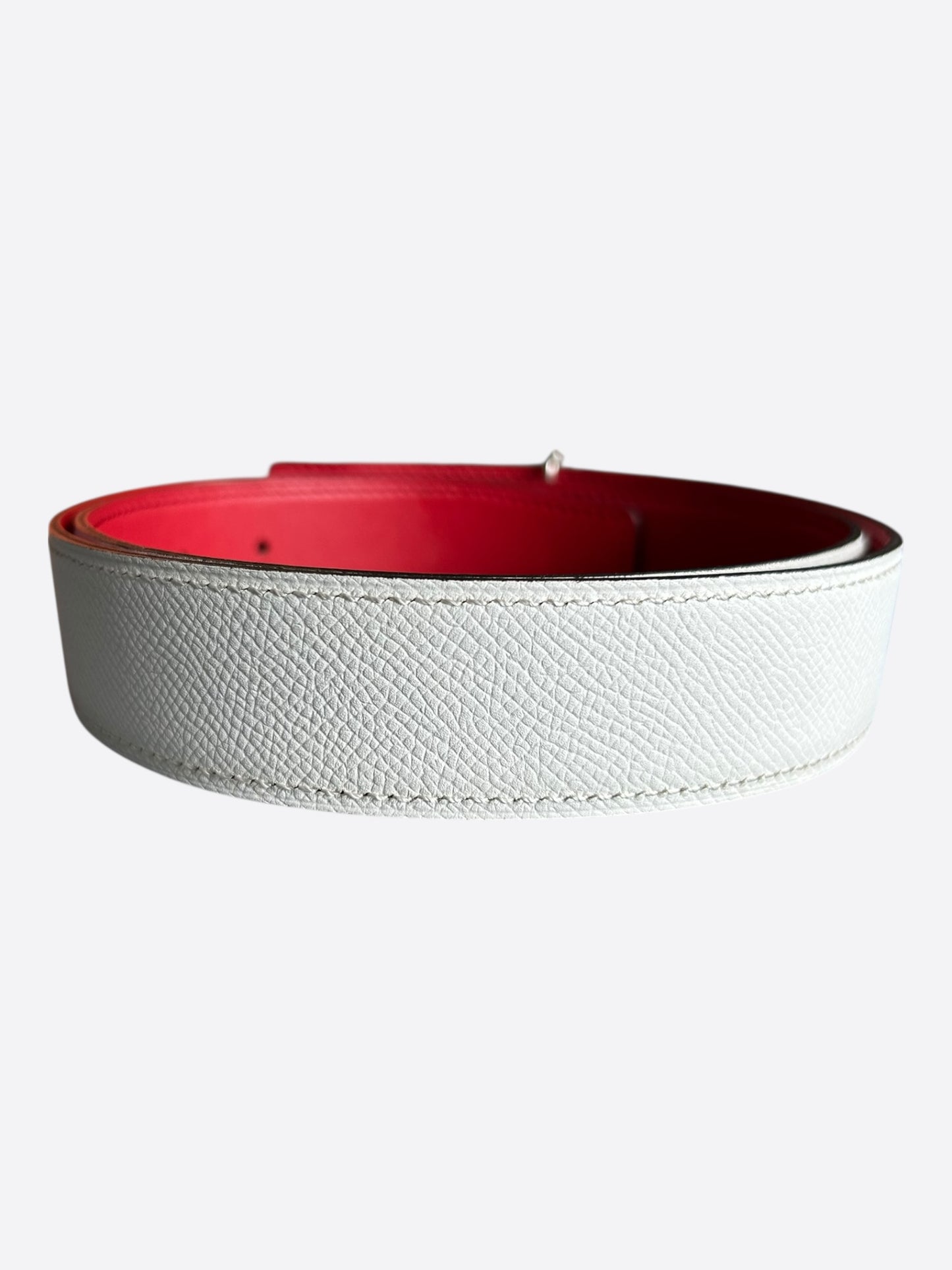 Hermes White & Red Constance Palladium Reversible Belt
