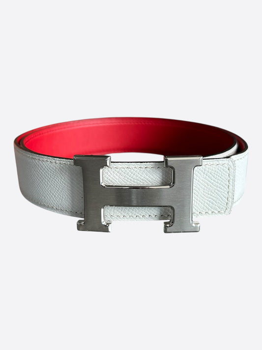Hermes White & Red Constance Palladium Reversible Belt