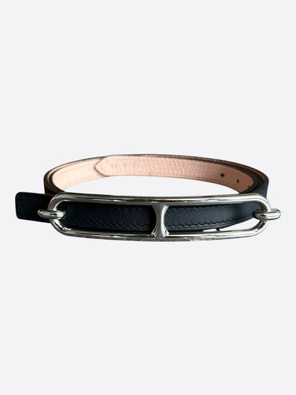 Hermes Black & Pink Palladium Roulis Reversible Belt