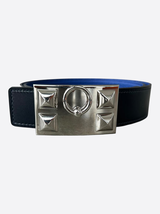 Hermes Navy & Blue Palladium Collier De Chien Reversible Belt