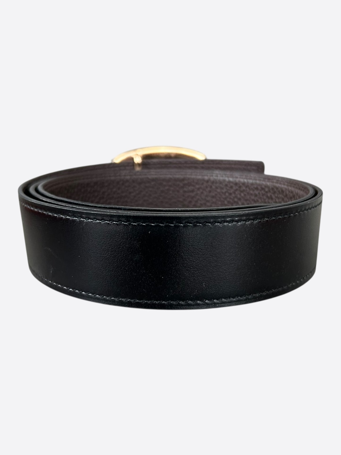 Hermes Black & Brown Gold Chaine d'Ancre Reversible Belt