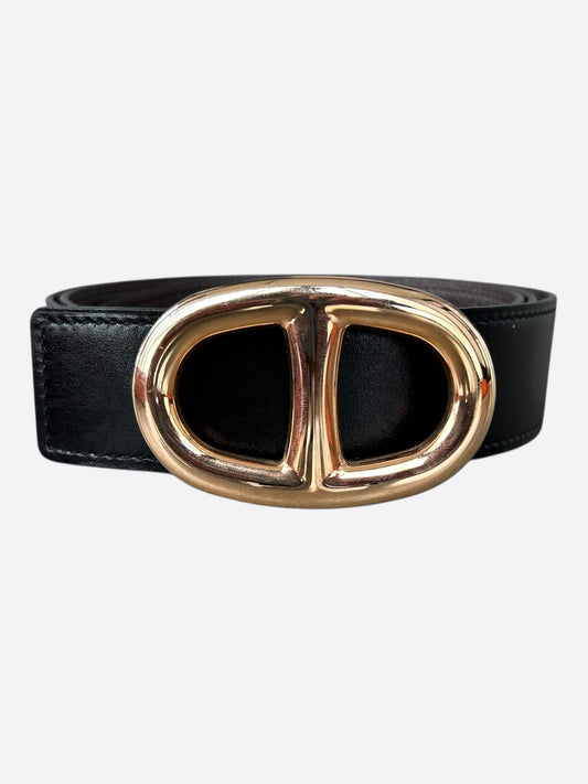Hermes Black & Brown Gold Chaine d'Ancre Reversible Belt