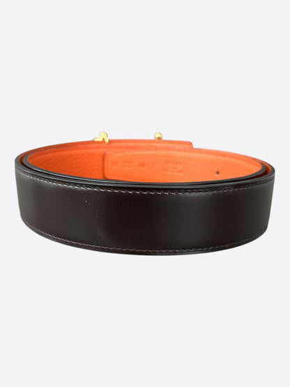 Hermes Black & Orange Gold Gamma Reversible Belt