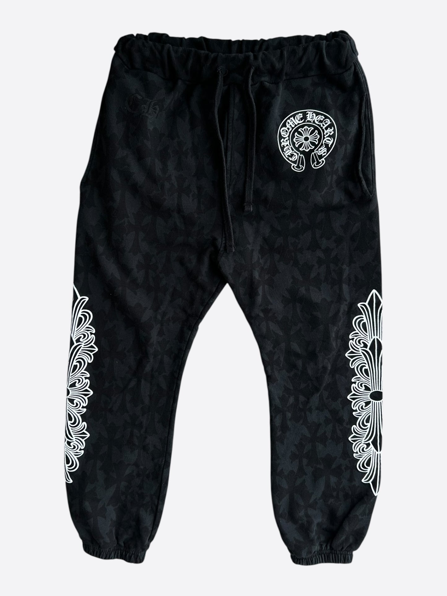 Chrome Hearts Black & White Horseshoe Logo Cross Jacquard Sweatpants