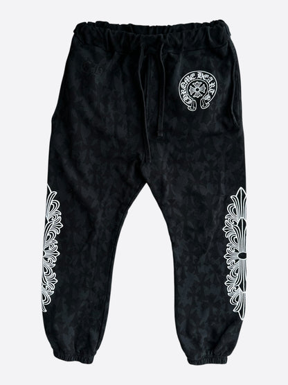 Chrome Hearts Black & White Horseshoe Logo Cross Jacquard Sweatpants