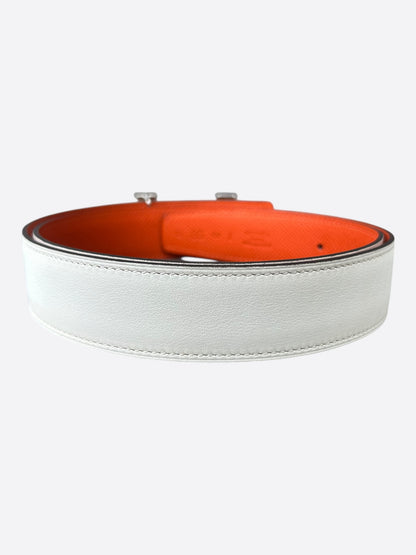 Hermes White & Orange Palladium Constance Reversible Enamel Belt