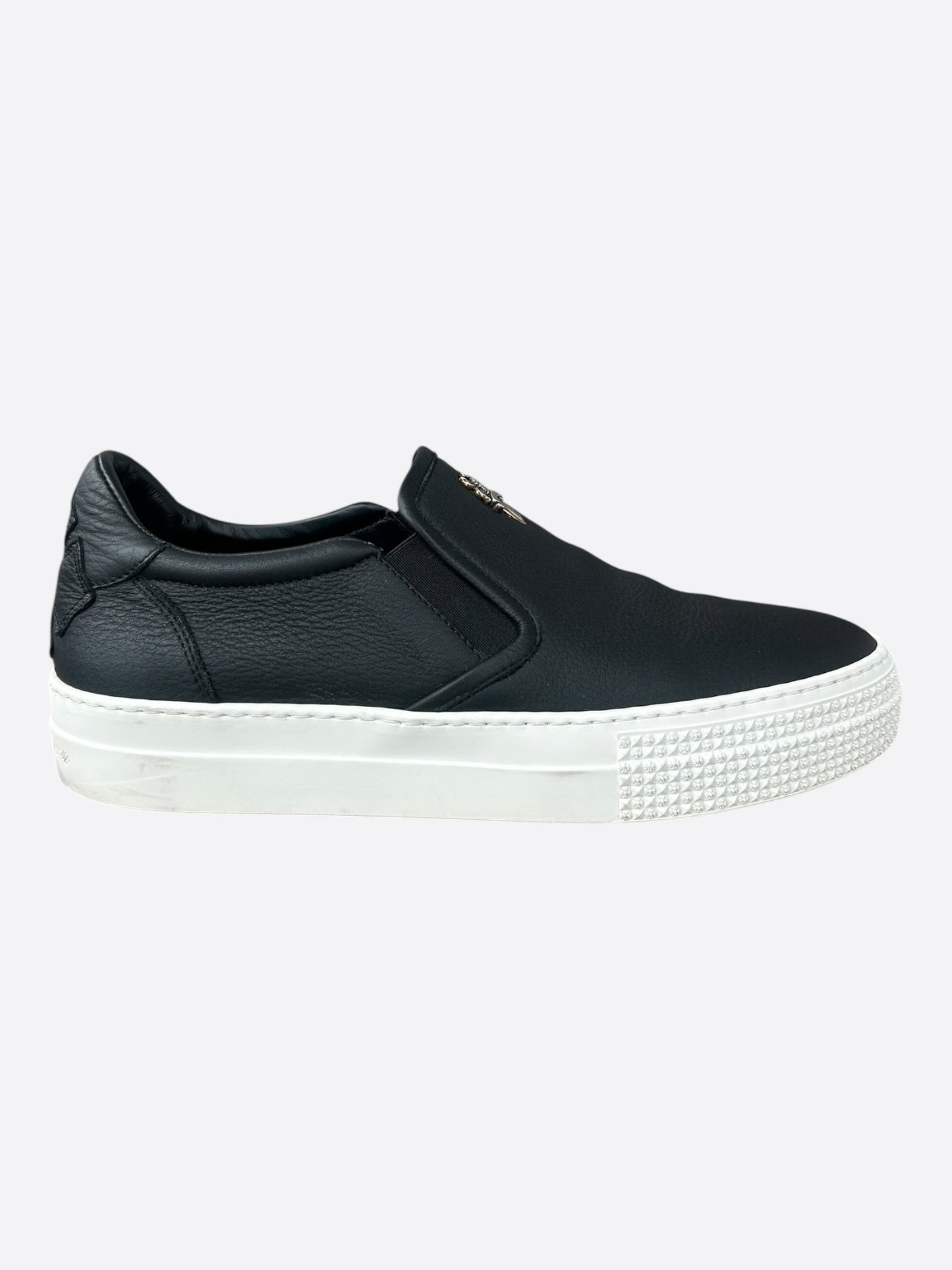 Chrome Hearts Black Leather Dagger Slip On Sneakers