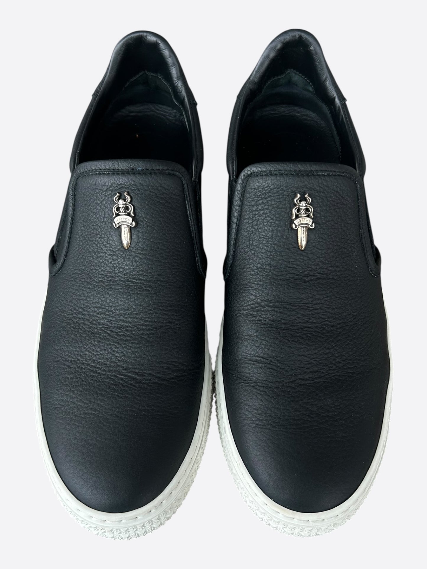 Chrome Hearts Black Leather Dagger Slip On Sneakers