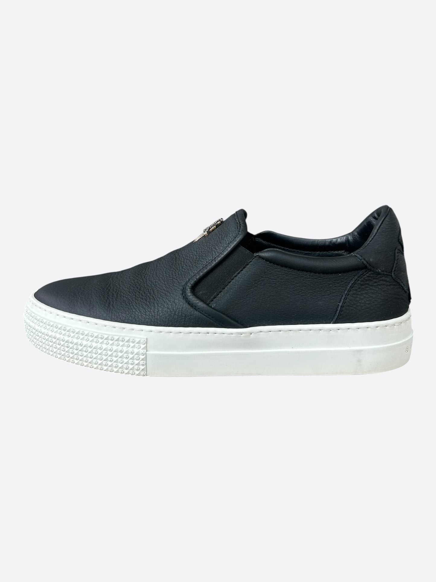 Chrome Hearts Black Leather Dagger Slip On Sneakers
