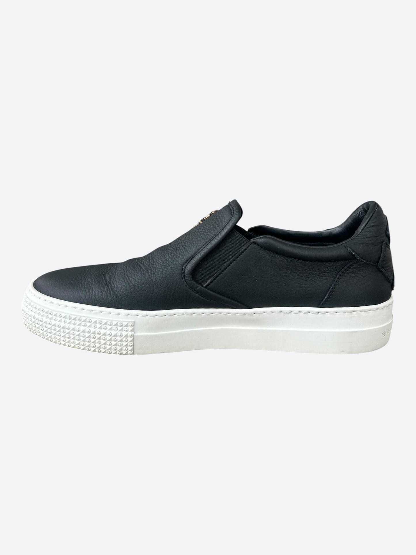 Chrome Hearts Black Leather Dagger Slip On Sneakers