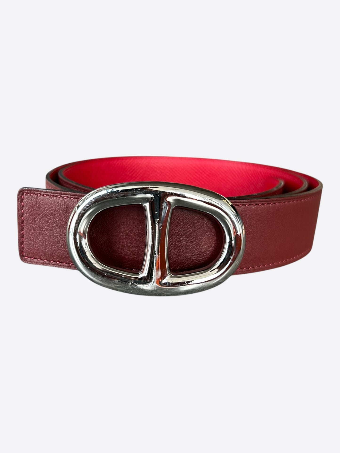 Hermes Burgundy & Pink Palladium Chaine d'Ancre Reversible Belt