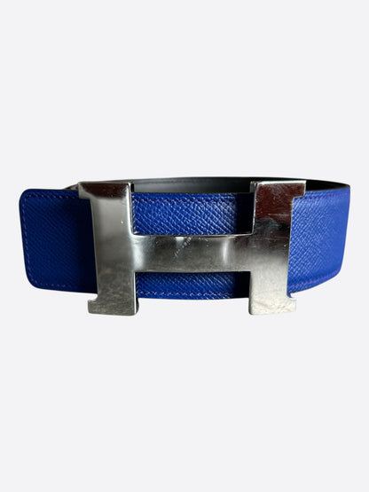 Hermes Blue & Black Constance Palladium Reversible Belt