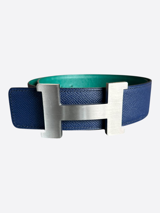 Hermes Blue & Turquoise Constance Palladium Reversible Belt
