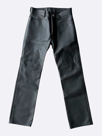 Chrome Hearts Black Leather Fleur Knee Pants