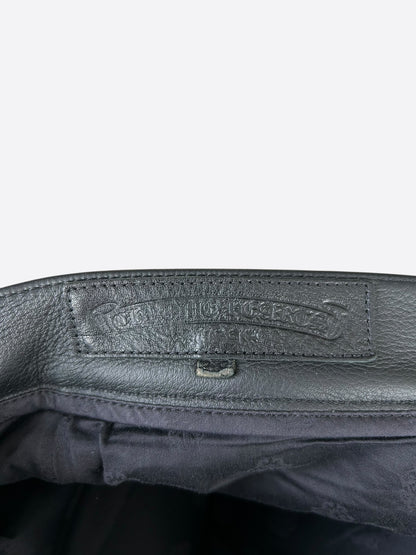 Chrome Hearts Black Leather Fleur Knee Pants