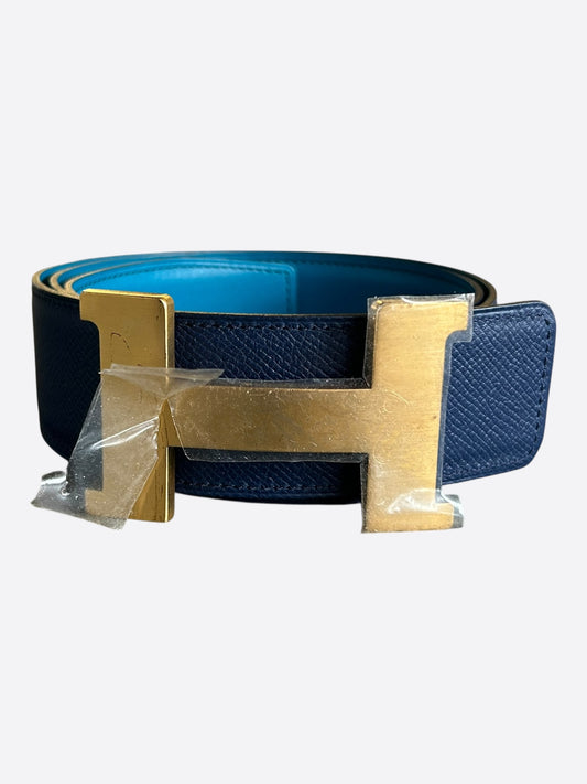 Hermes Navy & Blue Gold Constance Reversible Belt