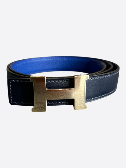 Hermes Navy & Blue Constance Palladium Reversible Belt