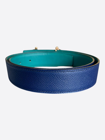Hermes Blue & Turquoise Gold Gamma Reversible Belt