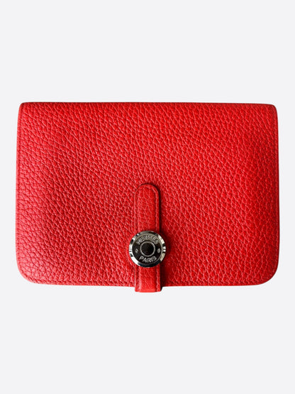 Hermes Red Togo & Palladium Hardware Compact Dogon Wallet
