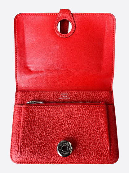 Hermes Red Togo & Palladium Hardware Compact Dogon Wallet